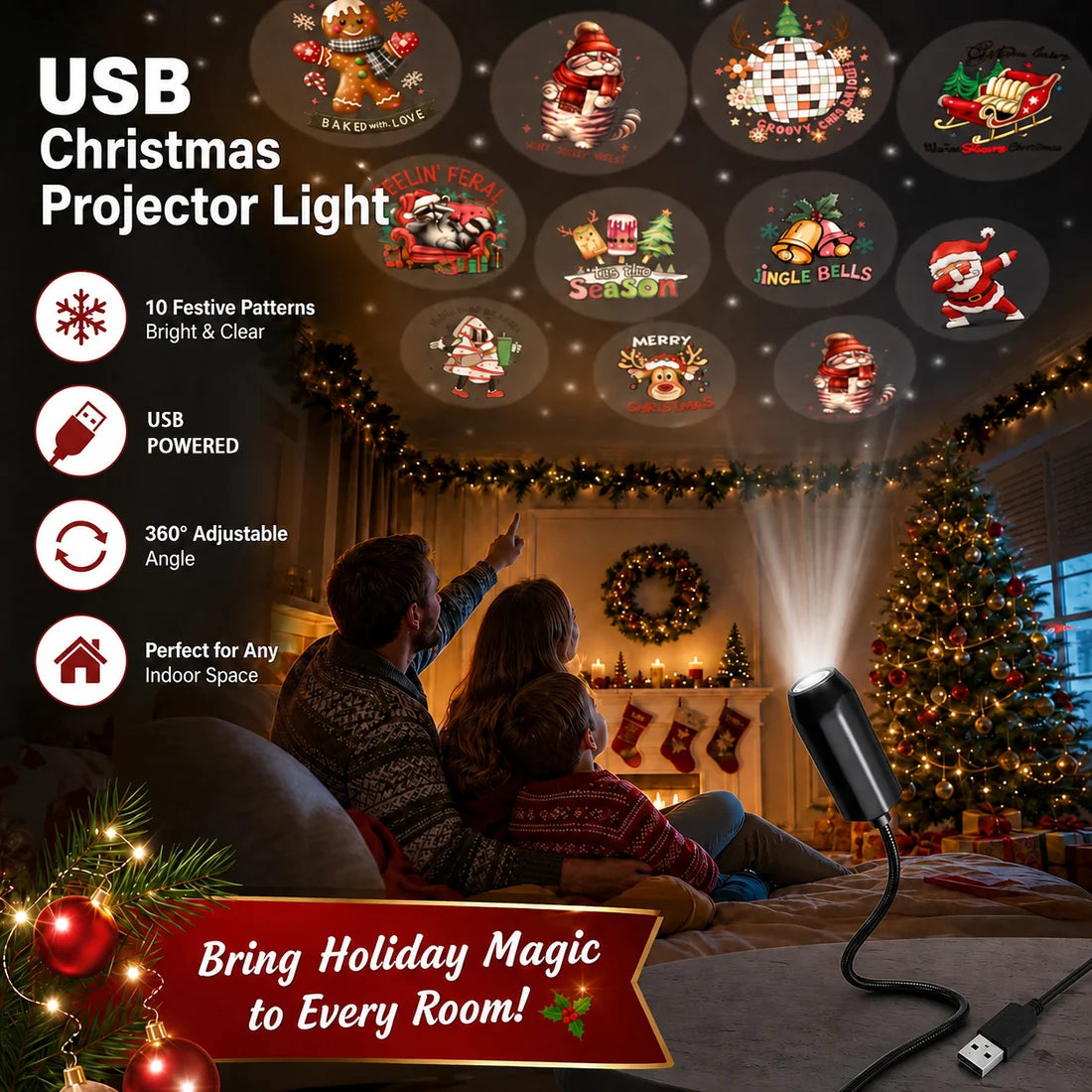 USB Scene Projector — Holiday, Galaxy & Nature Themes
