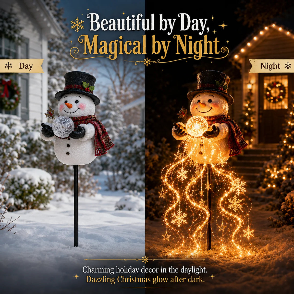 Snowman Magic Fountain – Flowing Snowflake LED Christmas Garden Light
