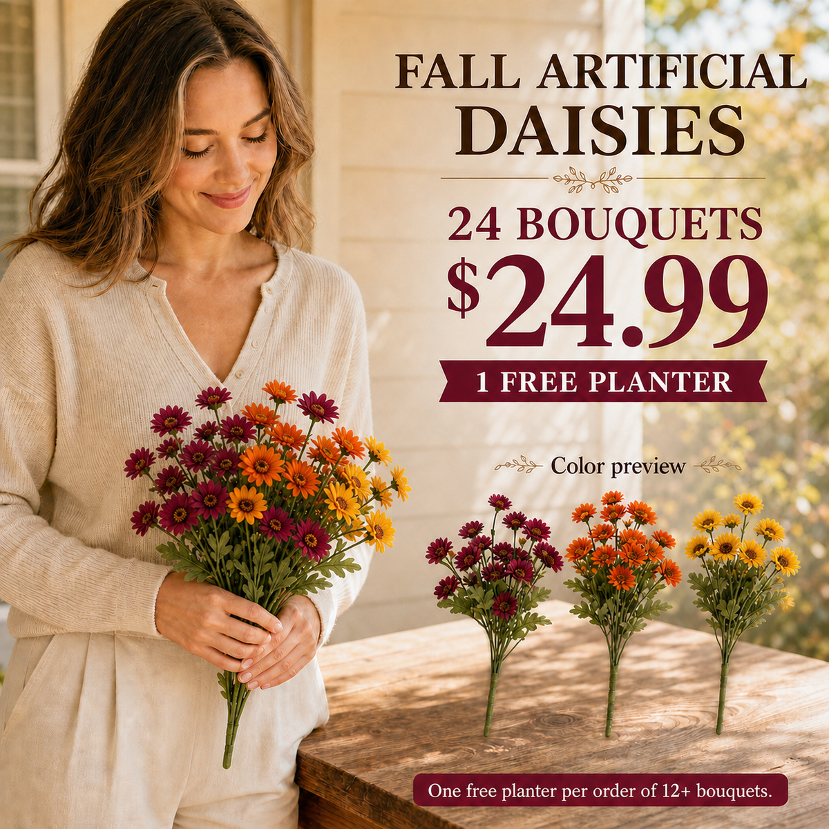 Autumn Artificial Daisy Bouquets — 6 to 36 Stems