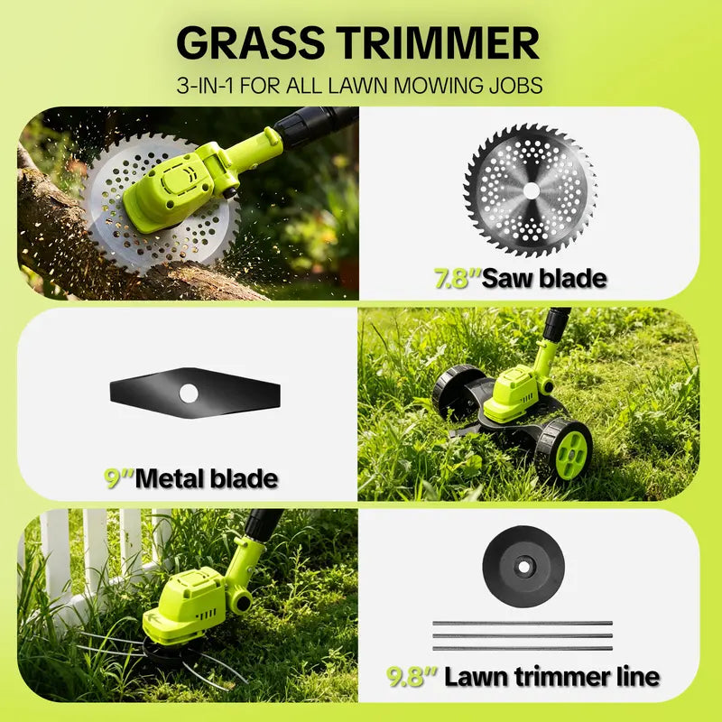 21V Cordless 3-in-1 Grass Trimmer, Edger & Mini Mower