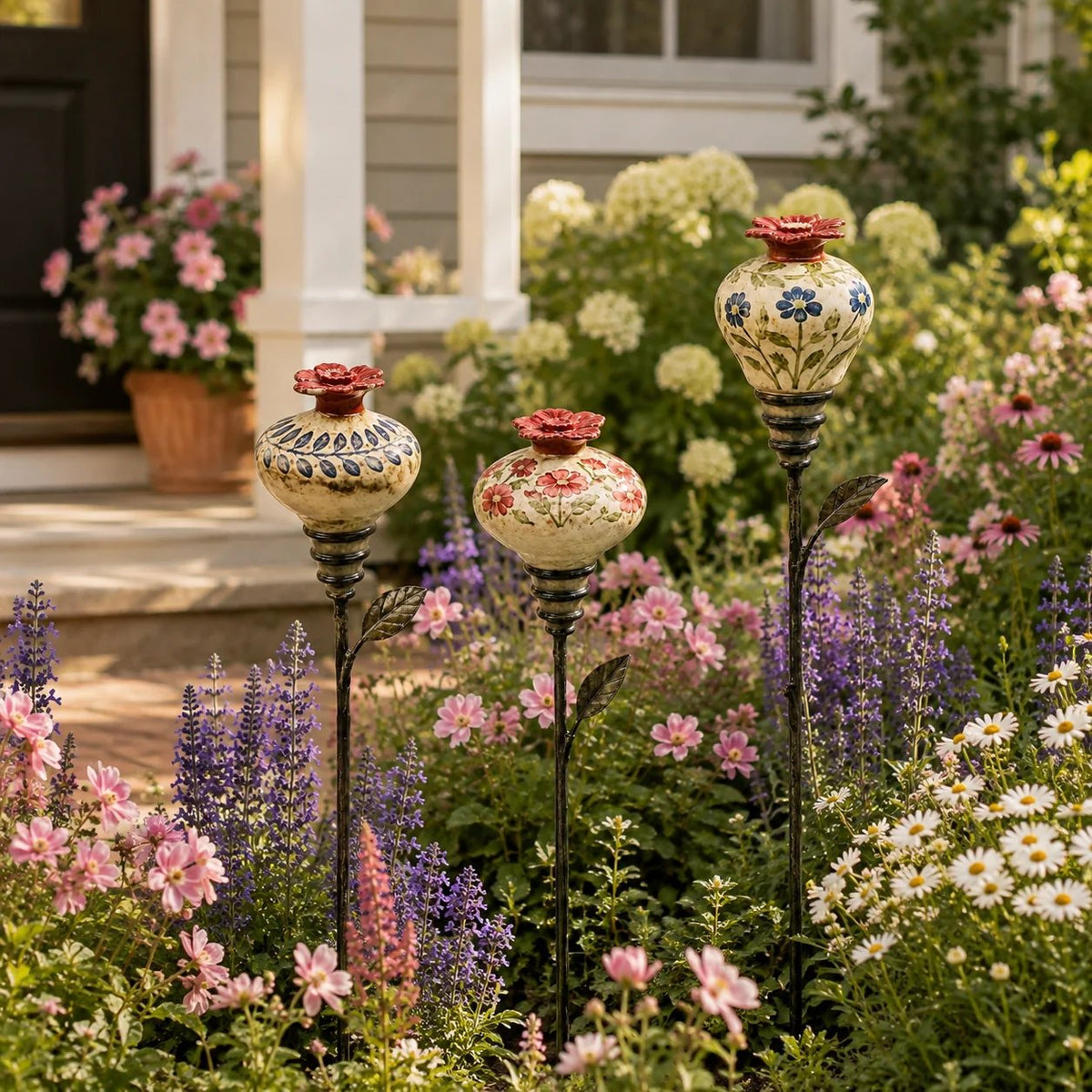 Ceramic Hummingbird Feeder Garden Stake