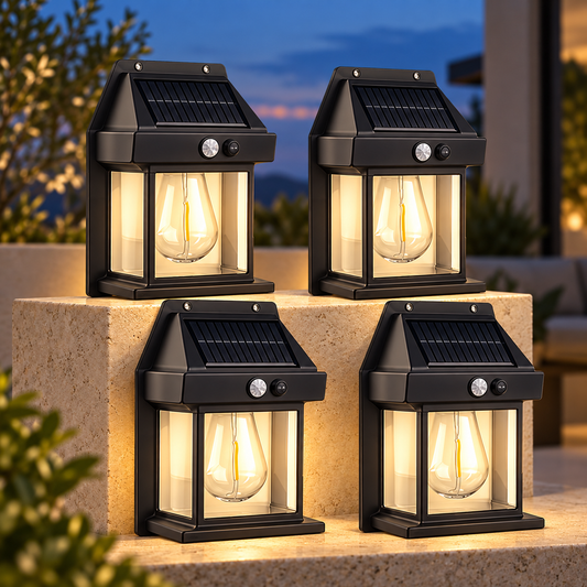 Solar Wall Lights with Motion Sensor — Warm White Outdoor Lanterns