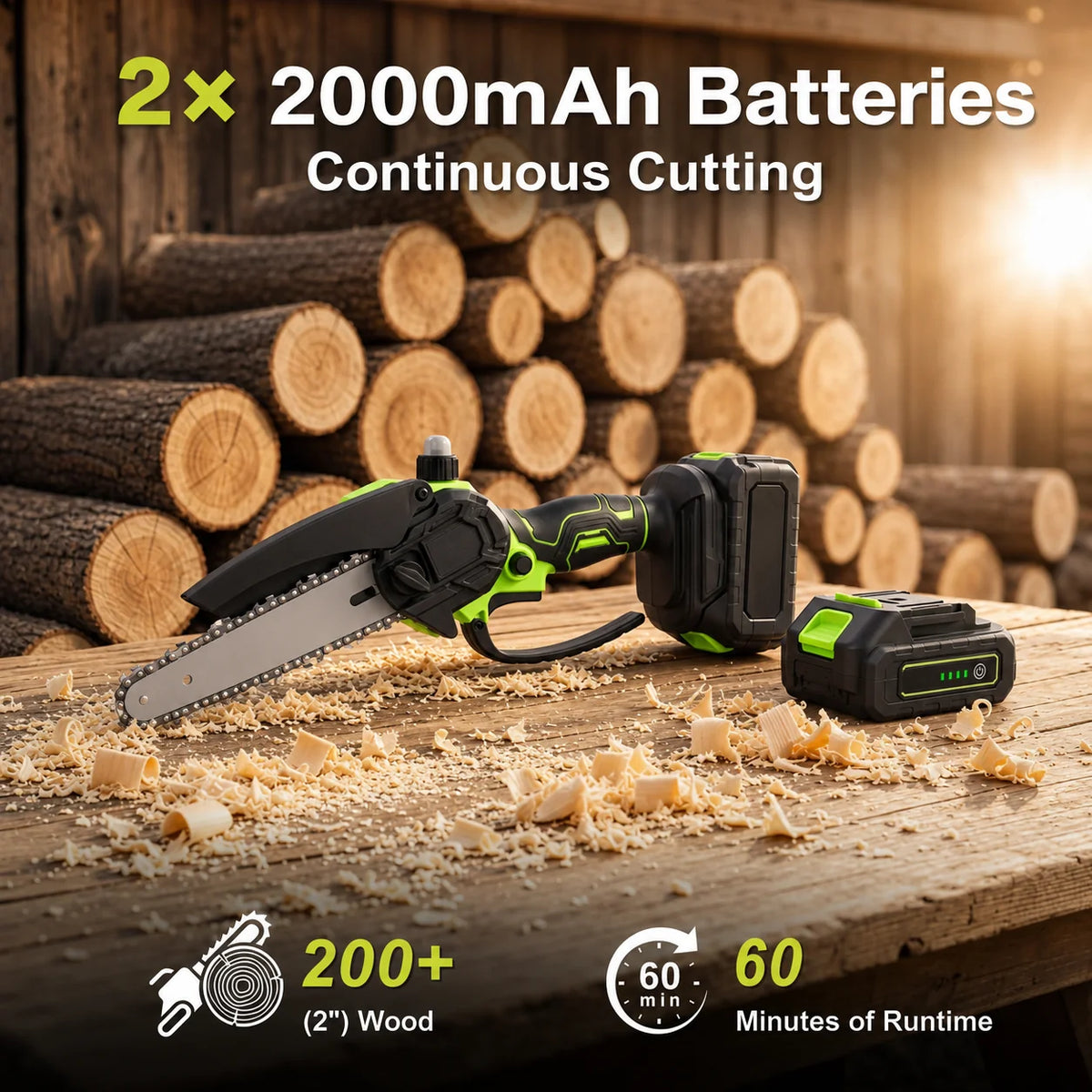 6-Inch Cordless Mini Chainsaw Kit with Two Batteries