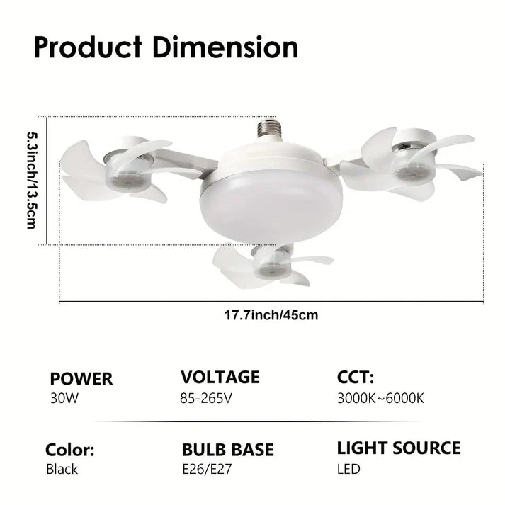 Foldable Plug-In Smart Ceiling Fan Light with Remote