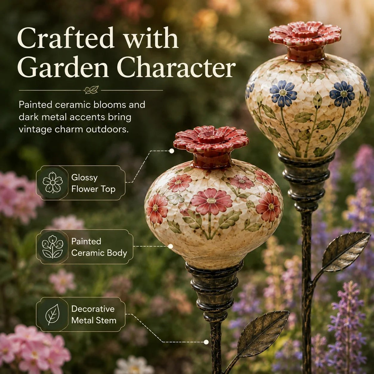Ceramic Hummingbird Feeder Garden Stake