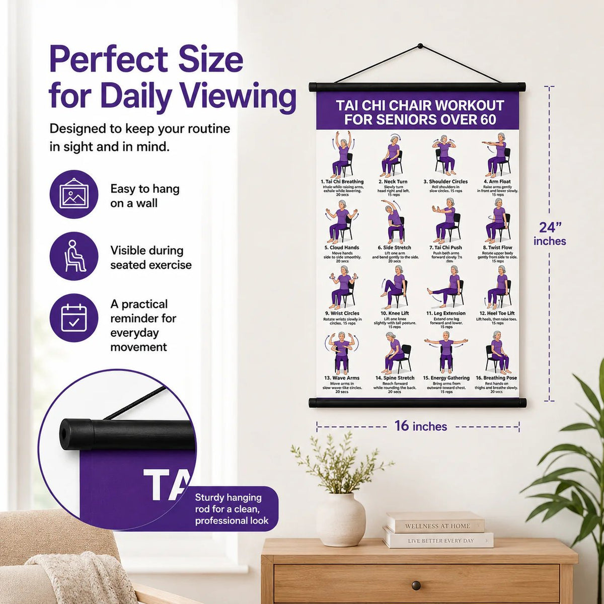 Chair Tai Chi Workout Chart — 16 × 24 Inches