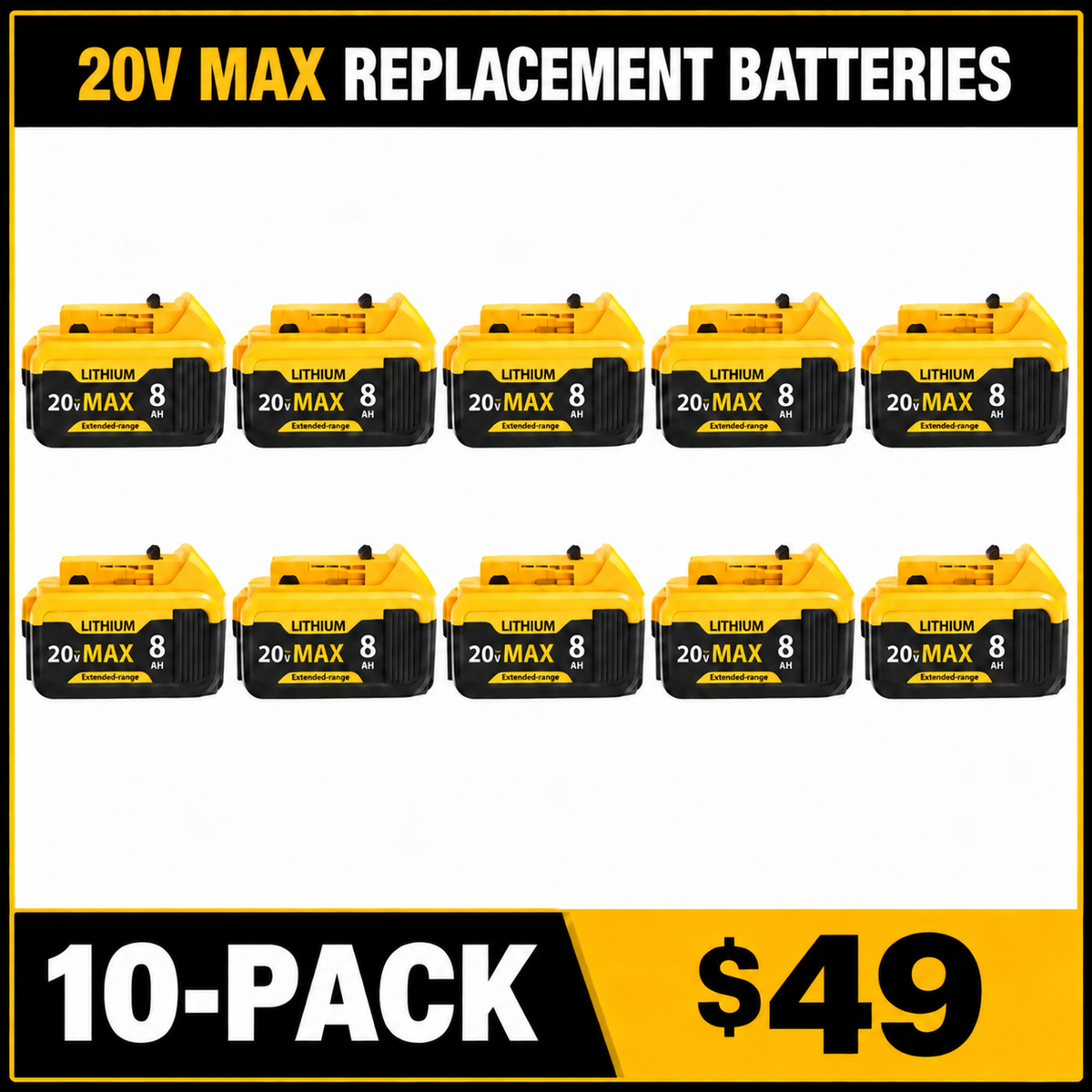 20V MAX 8.0Ah Rechargeable Replacement Batteries for Compatible Cordless Tools
