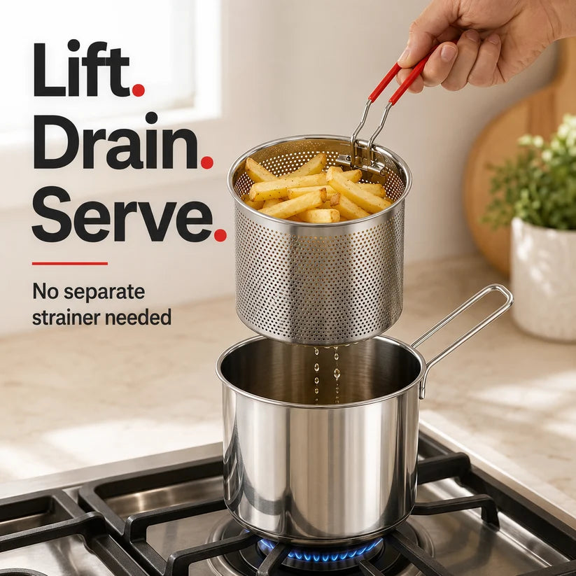 Personal Mini Deep Fryer Set – Stainless Steel Pot with Lift-Out Basket