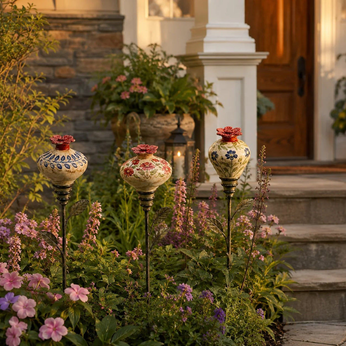 Ceramic Hummingbird Feeder Garden Stake