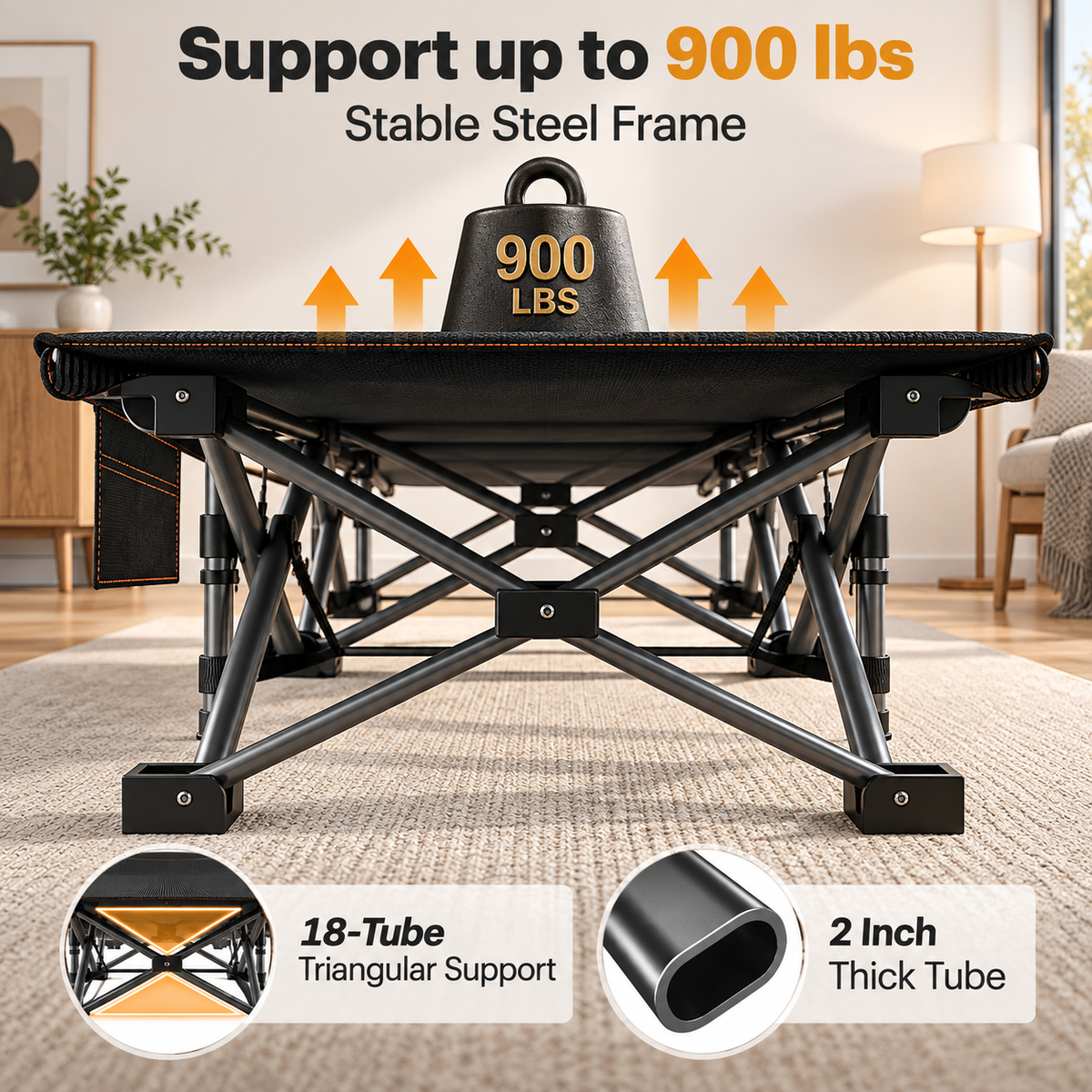 XXL Folding Camping Cot with 3.3" Mattress – Extra-Wide Portable Bed for Camping, Travel & Guests