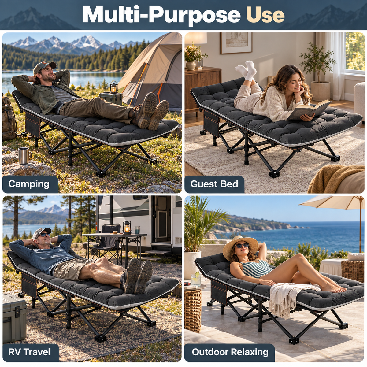 XXL Folding Camping Cot with 3.3" Mattress – Extra-Wide Portable Bed for Camping, Travel & Guests