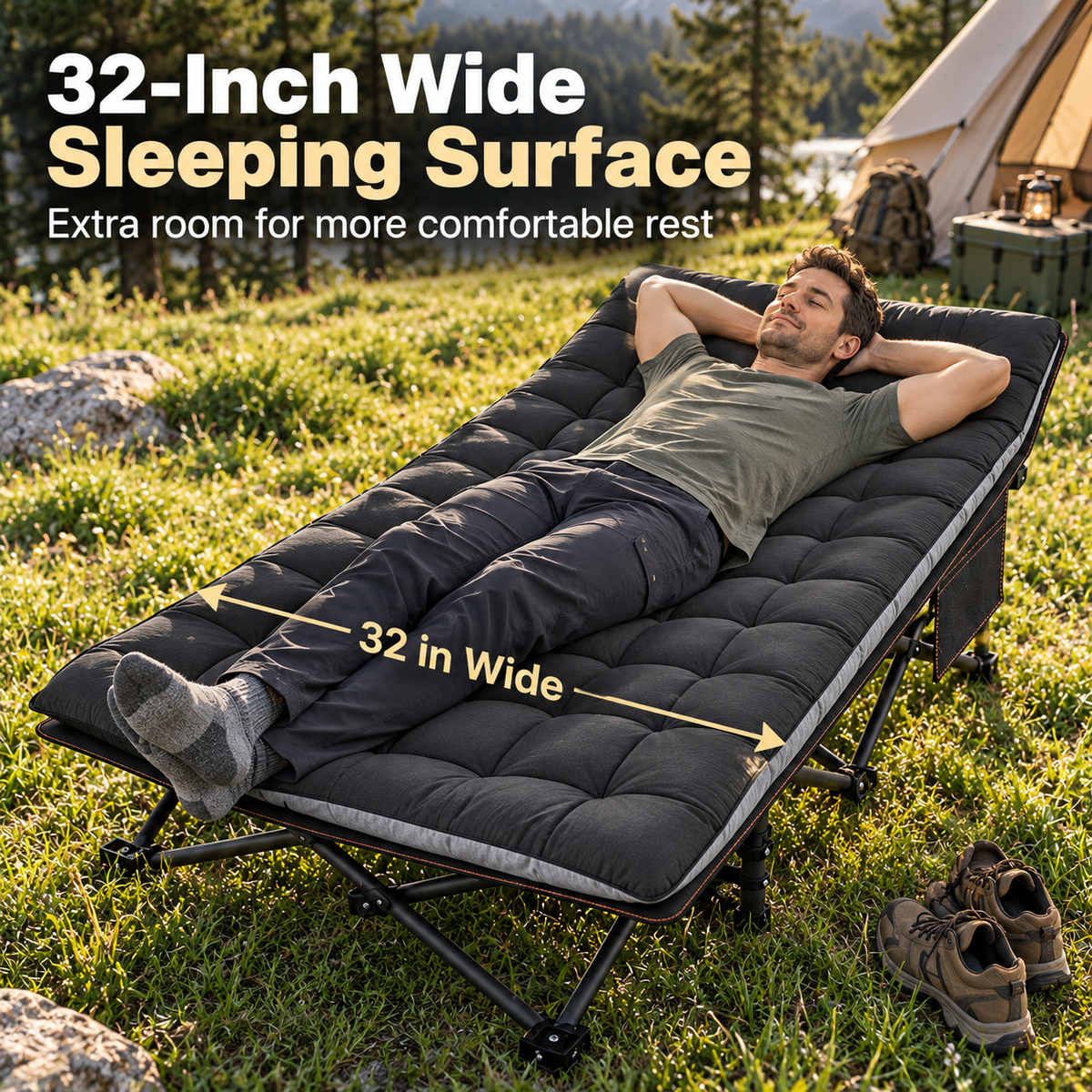 XXL Folding Camping Cot with 3.3" Mattress – Extra-Wide Portable Bed for Camping, Travel & Guests