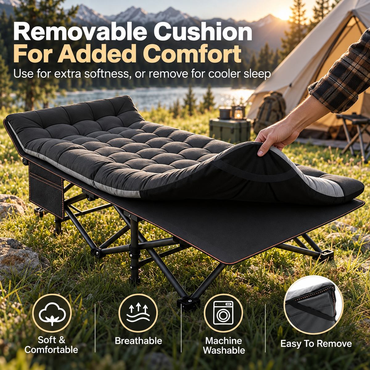 XXL Folding Camping Cot with 3.3" Mattress – Extra-Wide Portable Bed for Camping, Travel & Guests
