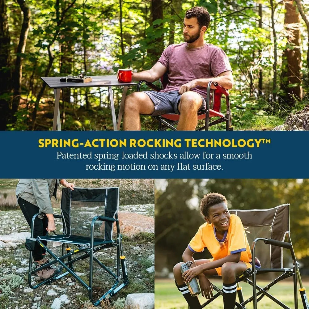 Camping Chair | Portable Folding Rocking Chair with Sturdy Durable Armrests, Drink Holder and Comfortable Backrest