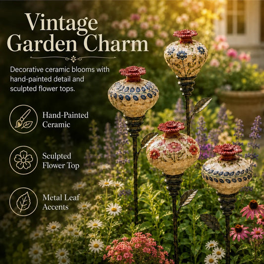 Ceramic Hummingbird Feeder Garden Stake