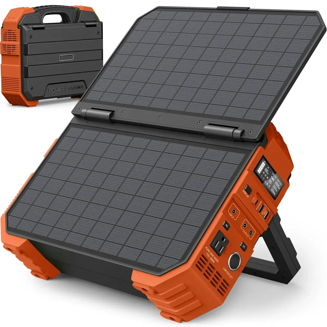 Portable Power Station with Built-In Fold-Out Solar Panel