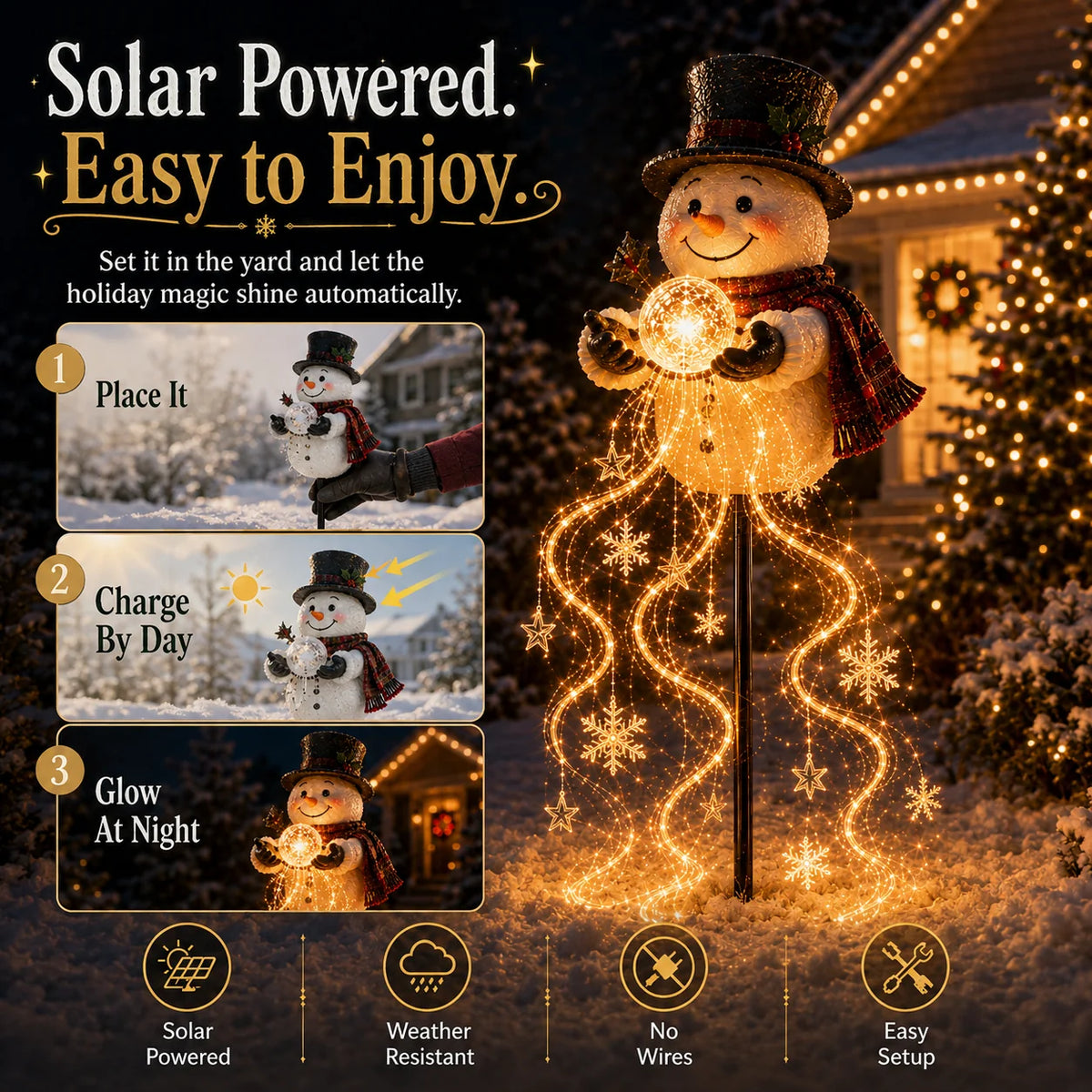 Snowman Magic Fountain – Flowing Snowflake LED Christmas Garden Light