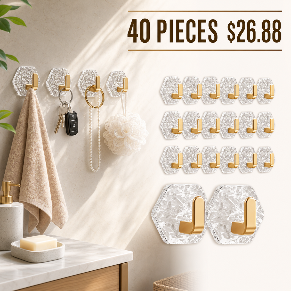 Self-Adhesive Hexagonal Wall Hooks