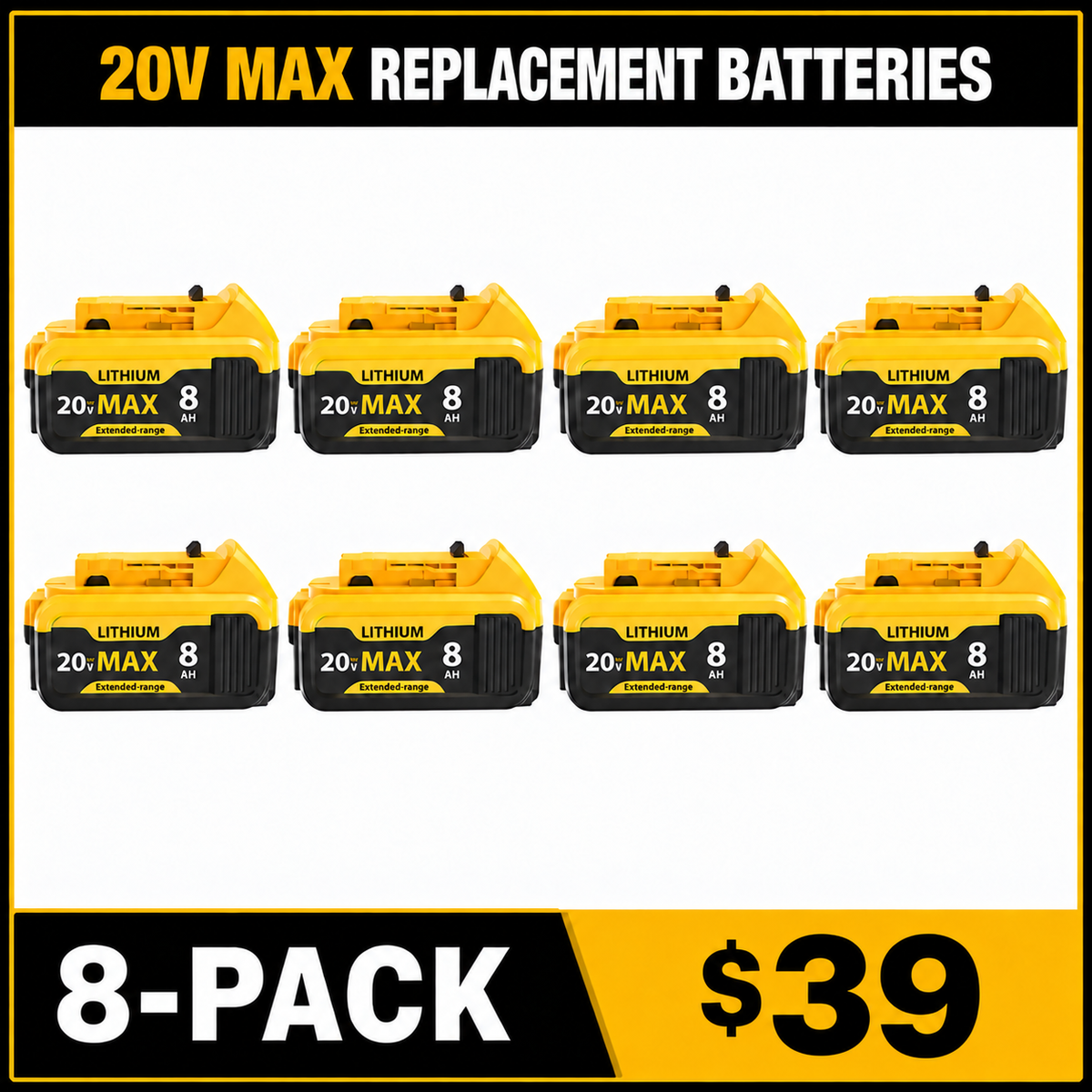 20V MAX 8.0Ah Rechargeable Replacement Batteries for Compatible Cordless Tools