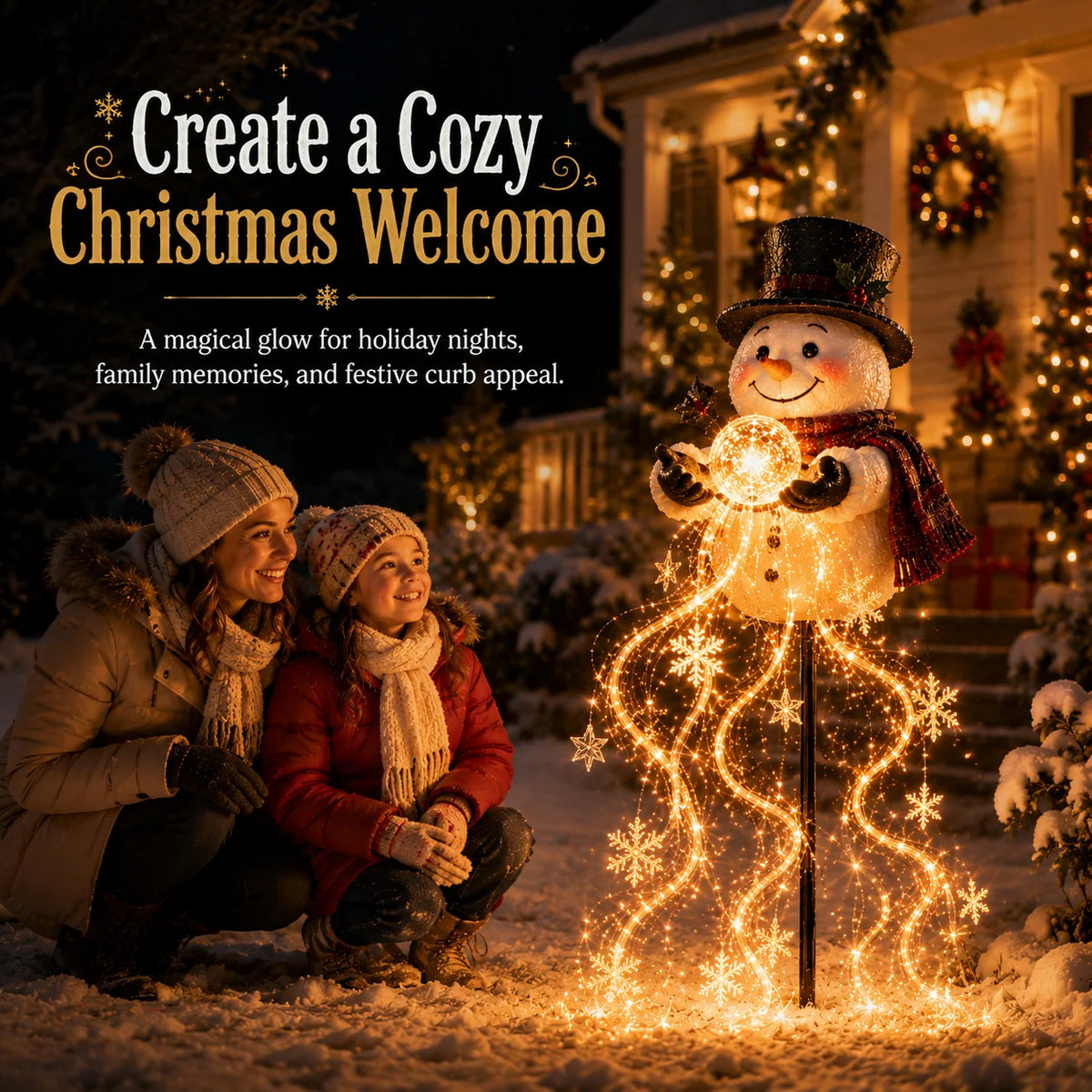 Snowman Magic Fountain – Flowing Snowflake LED Christmas Garden Light