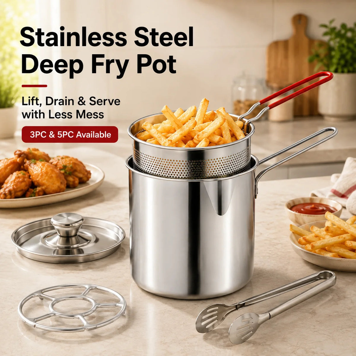 Personal Mini Deep Fryer Set – Stainless Steel Pot with Lift-Out Basket