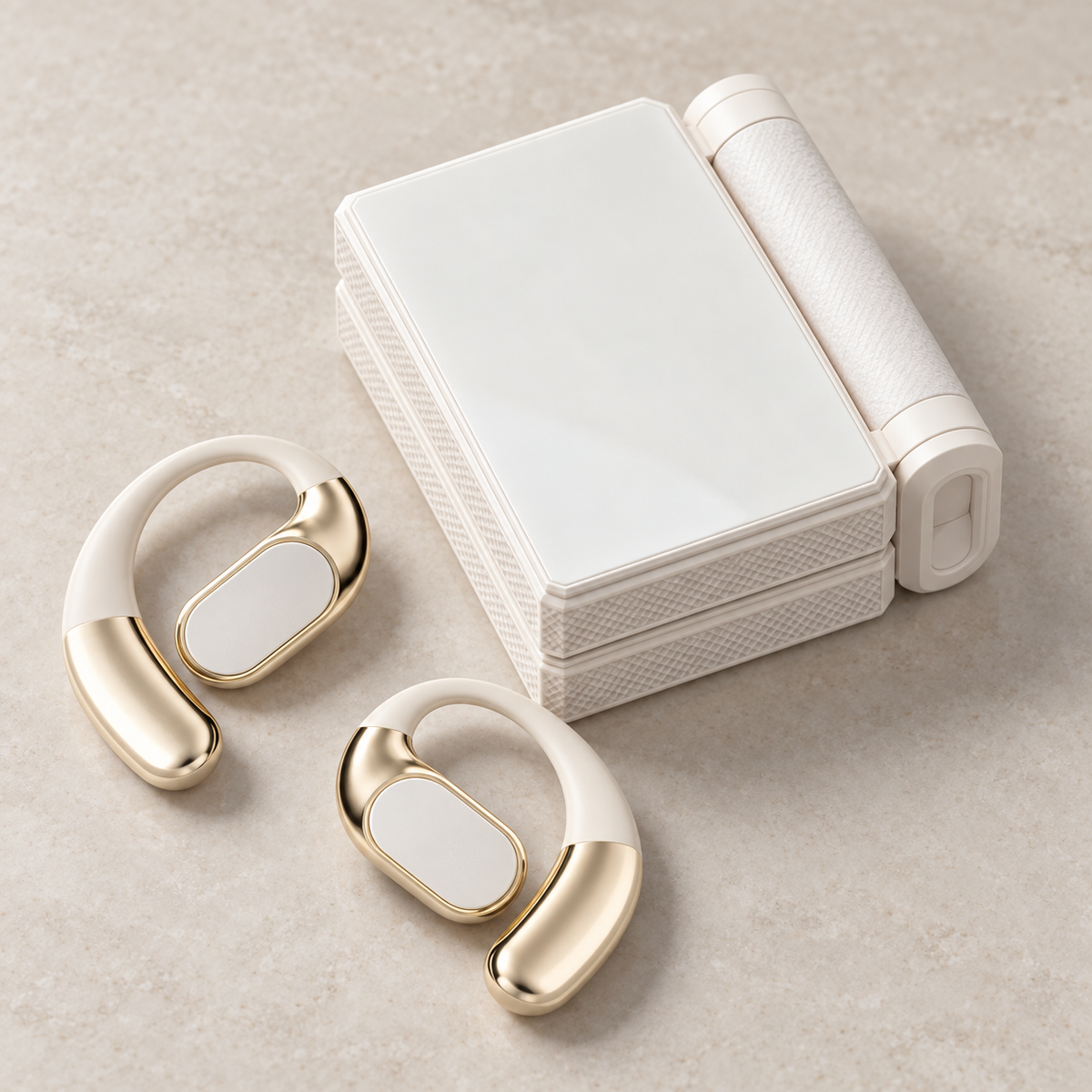Open-Ear Wireless Earbuds with Dual-Fold Charging Case