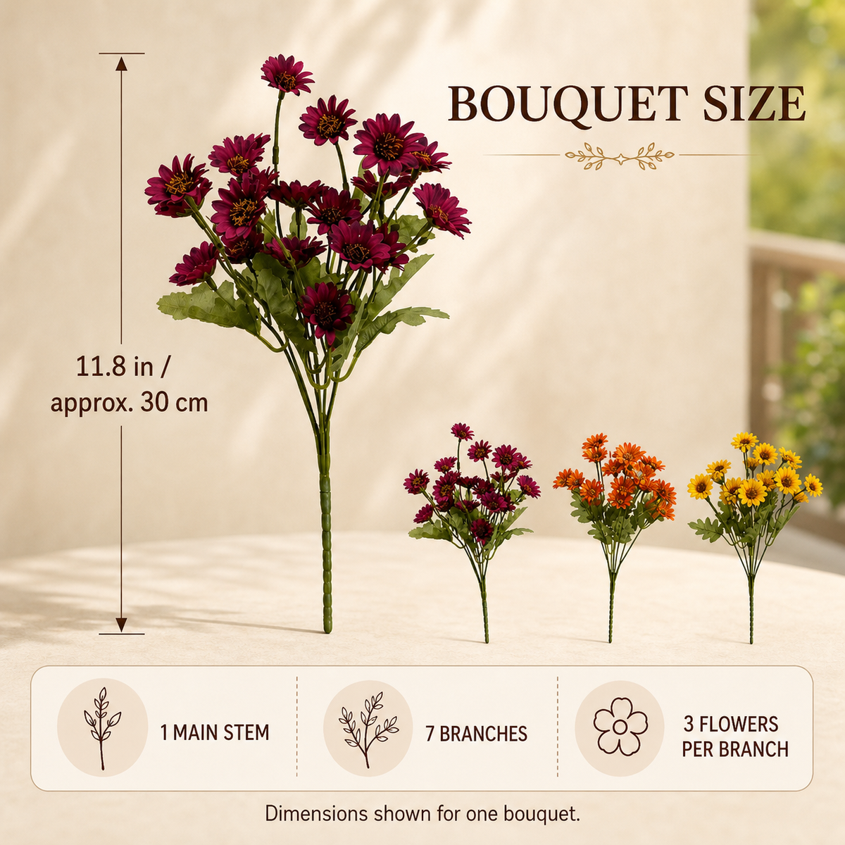 Autumn Artificial Daisy Bouquets — 6 to 36 Stems