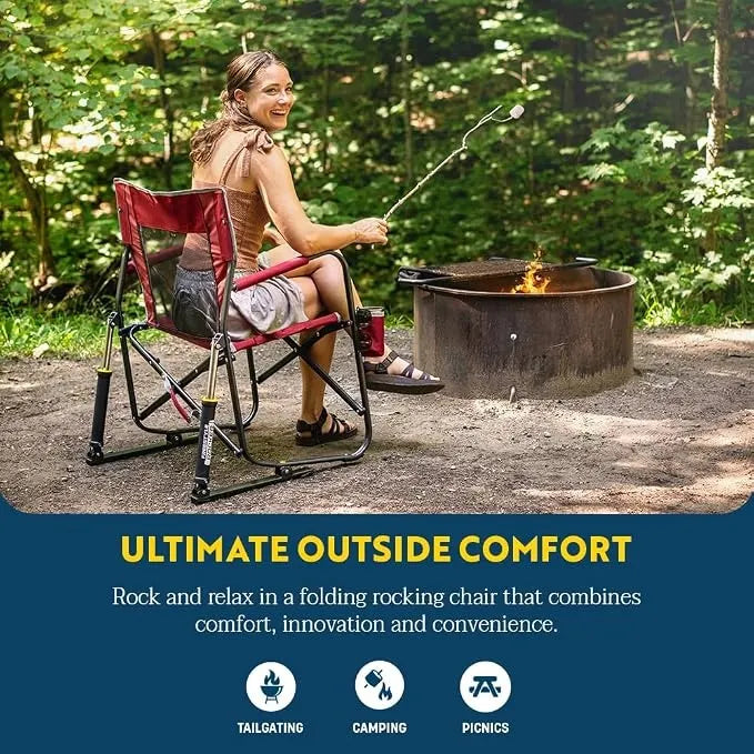 Camping Chair | Portable Folding Rocking Chair with Sturdy Durable Armrests, Drink Holder and Comfortable Backrest