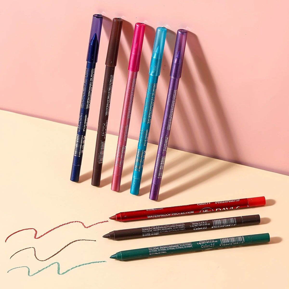 14-Color Eyeliner Pencil Set — Metallic & Shimmer Finishes