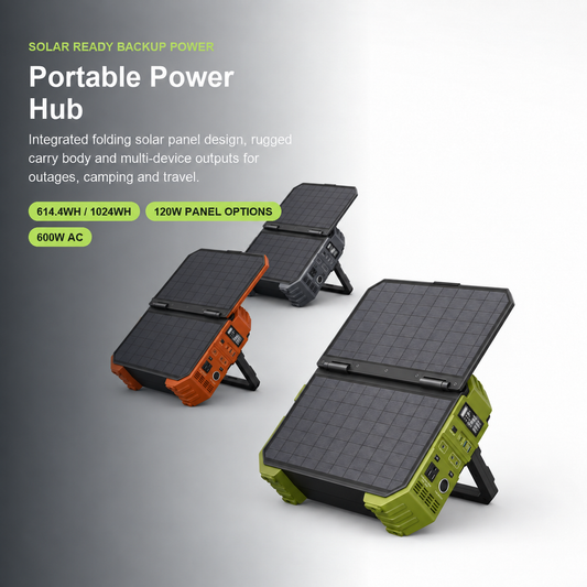 Portable Power Station with Built-In Fold-Out Solar Panel