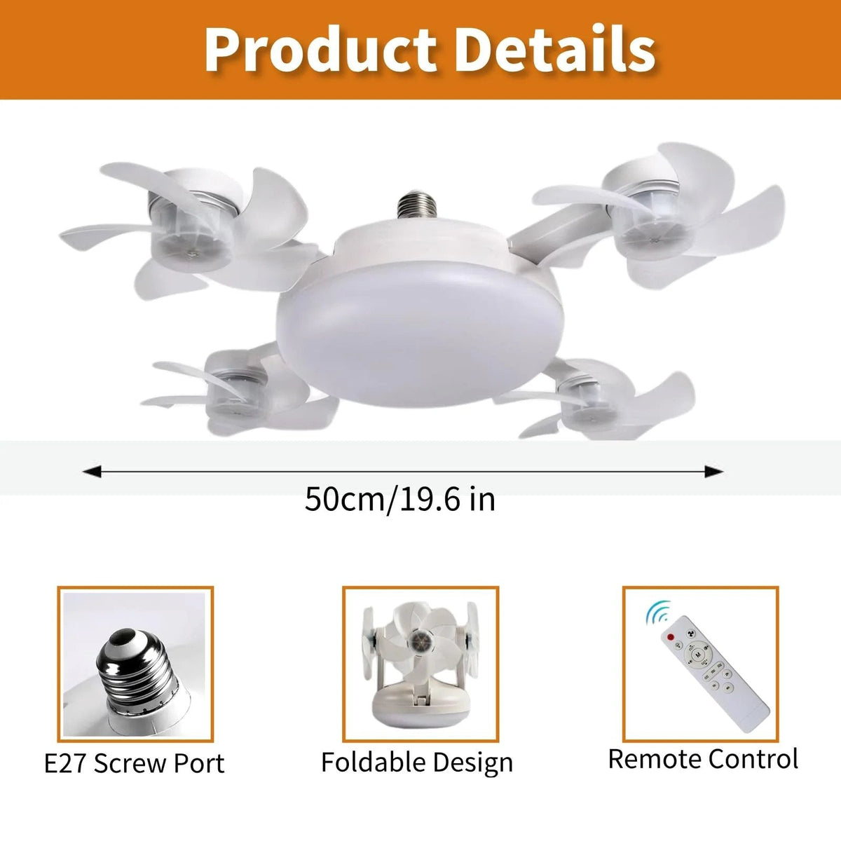 Foldable Plug-In Smart Ceiling Fan Light with Remote