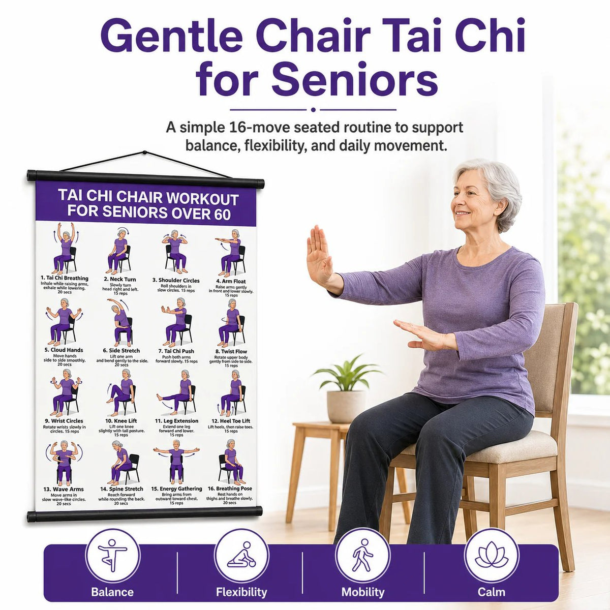 Chair Tai Chi Workout Chart — 16 × 24 Inches