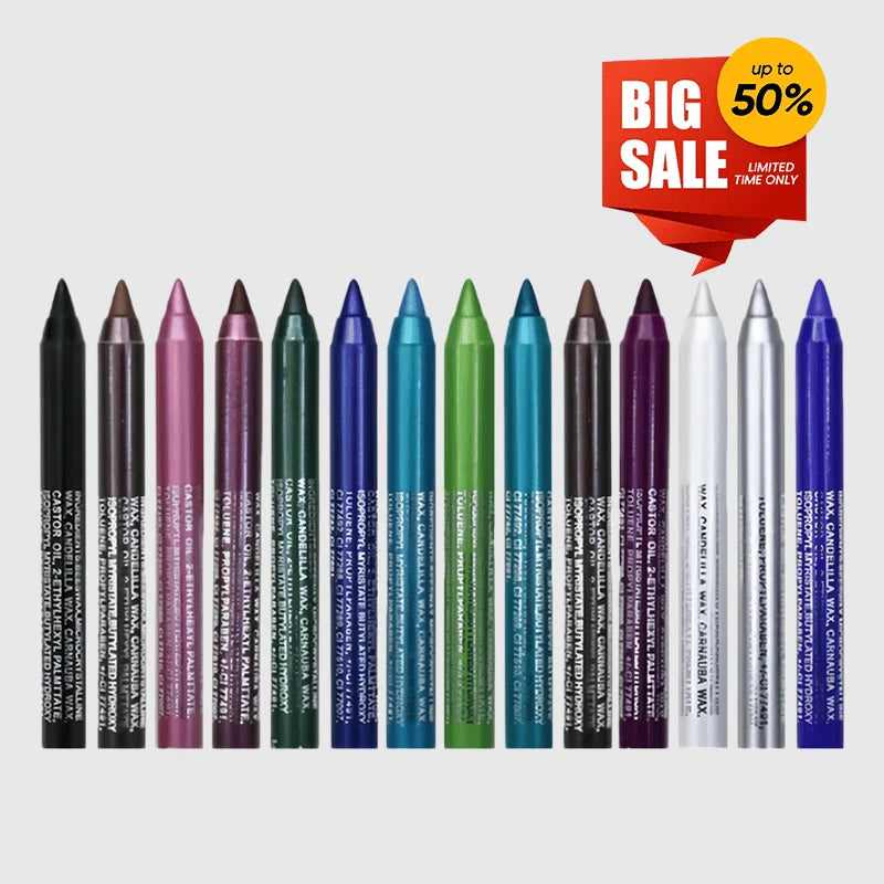 14-Color Eyeliner Pencil Set — Metallic & Shimmer Finishes