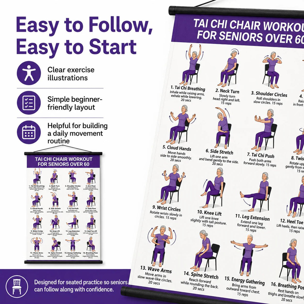 Chair Tai Chi Workout Chart — 16 × 24 Inches