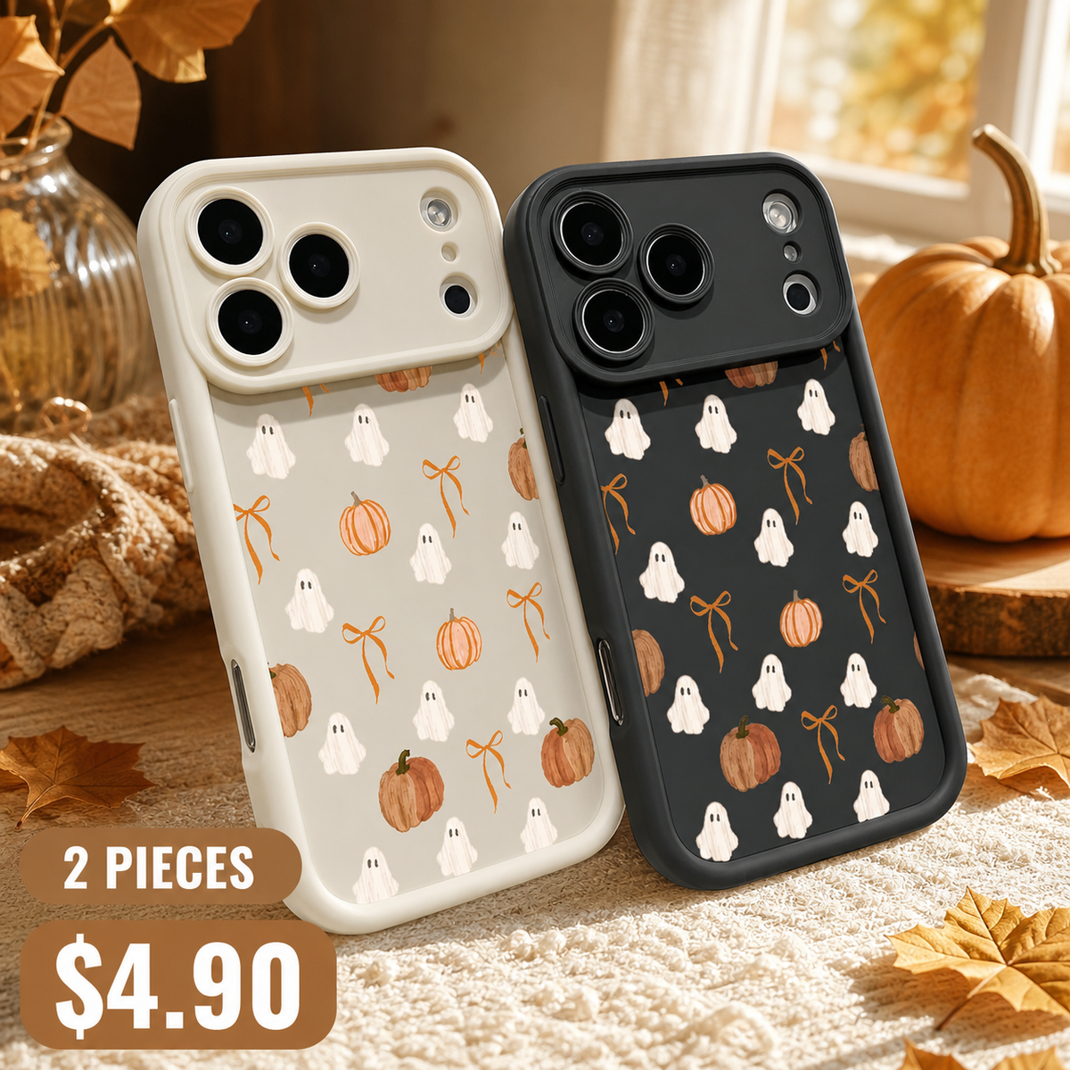 Ghost, Pumpkin & Bow Matte Phone Case