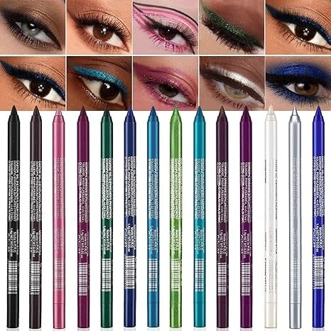 14-Color Eyeliner Pencil Set — Metallic & Shimmer Finishes